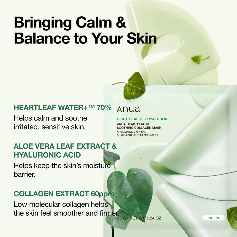 ANUA HEARTLEAF 70 SOOTHING COLLAGEN MASK AT CASA DE ELLA MEXICO