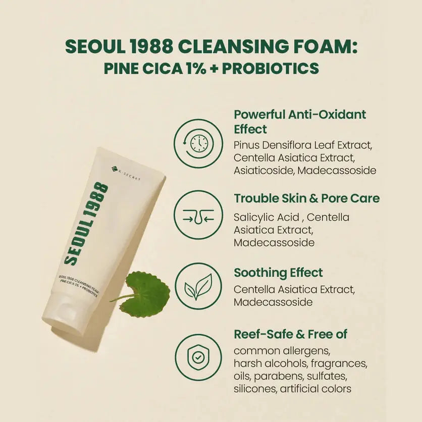 KSECRET SEOUL 1988 Cleansing Foam: Pine Cica 1% + Probiotics at Casa de Ella Mexico