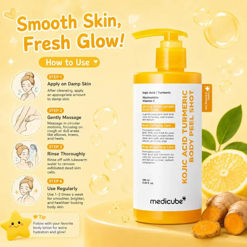 Medicube KOJIC ACID TURMERIC BODY PEEL SHOT - 280ML at Casa de Ella Mexico