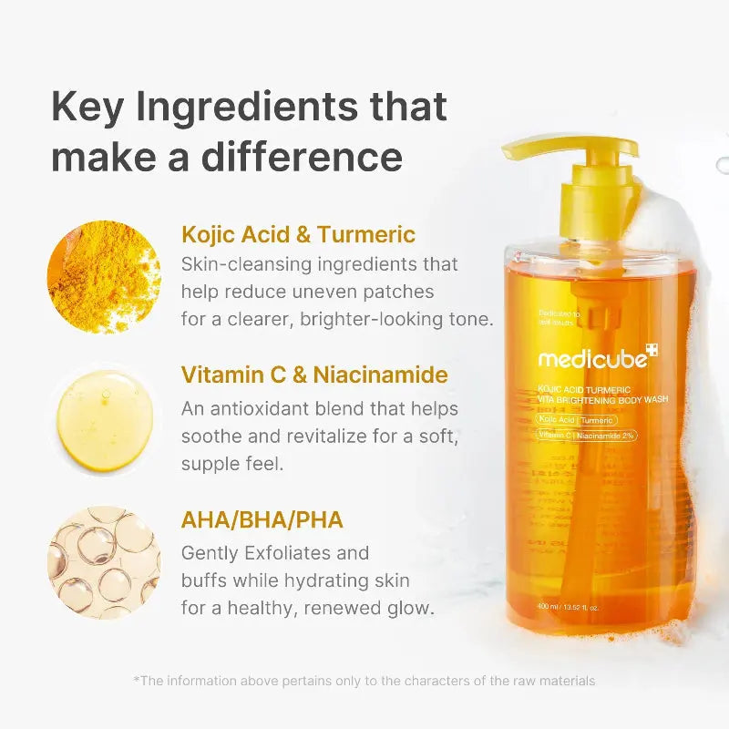Medicube KOJIC ACID TURMERIC VITA BRIGHTENING BODY WASH - 400ML at Casa de Ella Mexico 